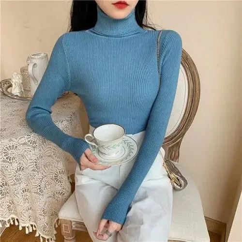 Women Pullover Heaps Collar Turtleneck Sweaters Autumn Winter Soft Warm Jumper Slim Female Basic Tops Casual Soft Knit Sweaters