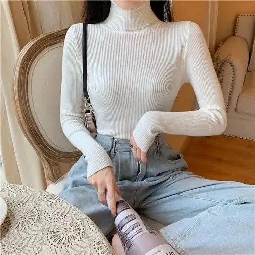 Women Pullover Heaps Collar Turtleneck Sweaters Autumn Winter Soft Warm Jumper Slim Female Basic Tops Casual Soft Knit Sweaters