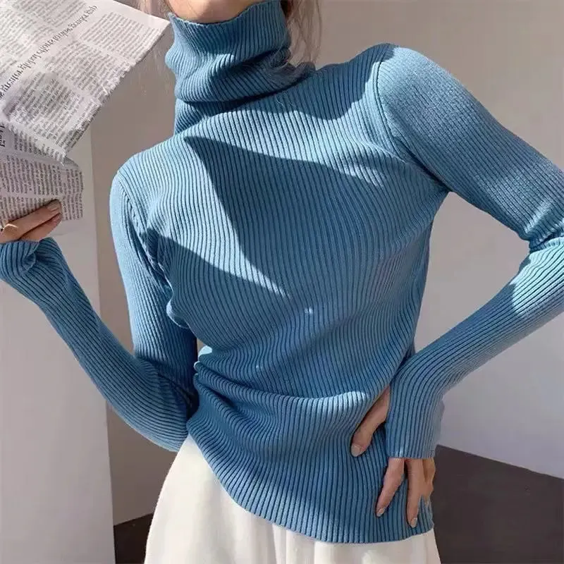 Women Pullover Heaps Collar Turtleneck Sweaters Autumn Winter Soft Warm Jumper Slim Female Basic Tops Casual Soft Knit Sweaters