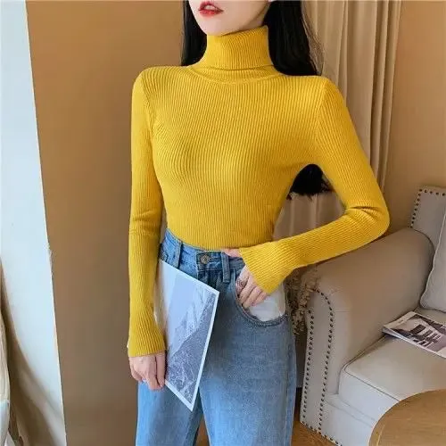 Women Pullover Heaps Collar Turtleneck Sweaters Autumn Winter Soft Warm Jumper Slim Female Basic Tops Casual Soft Knit Sweaters