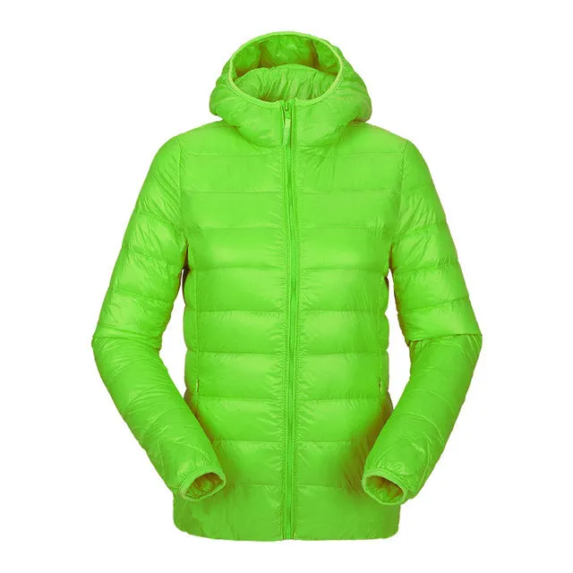 women ultra light down jacket hooded winter duck down jackets women slim long sleeve parka zipper coats 2017 AKITSUMA