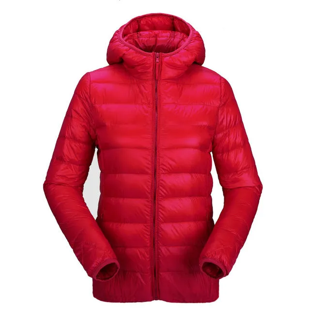 women ultra light down jacket hooded winter duck down jackets women slim long sleeve parka zipper coats 2017 AKITSUMA