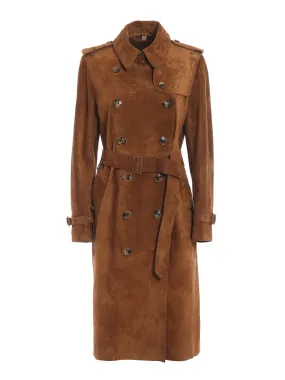 Women's Double-Breasted Suede Leather Brown Haddington Trench Coat