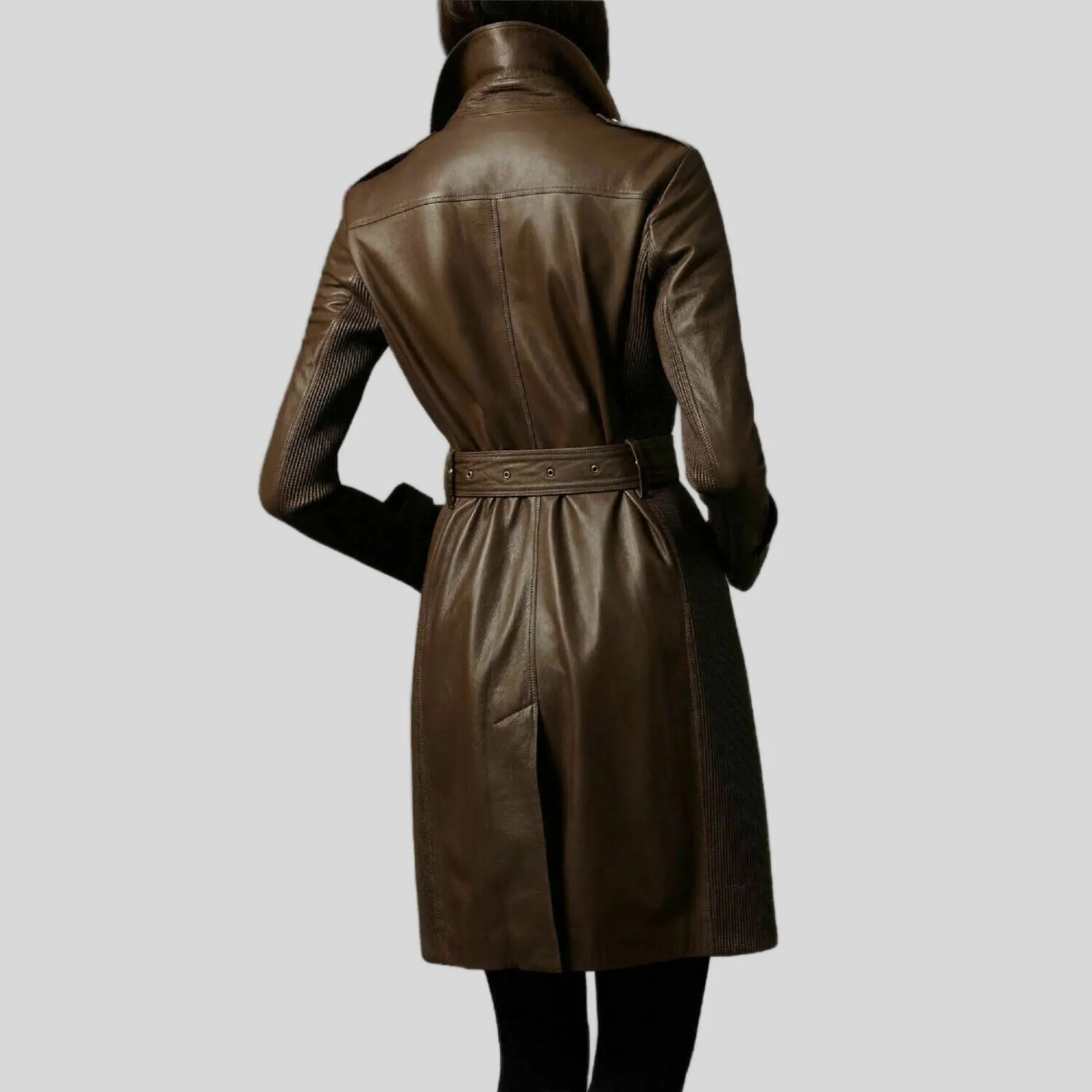 Women's Fashion Genuine Trench Leather Coat