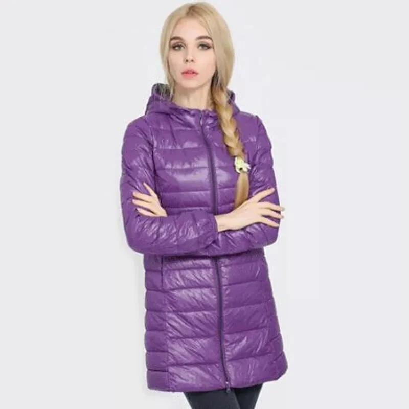 Women's Long Duck Down Parka Jackets Outwear Ultralight Hooded Thin Coat