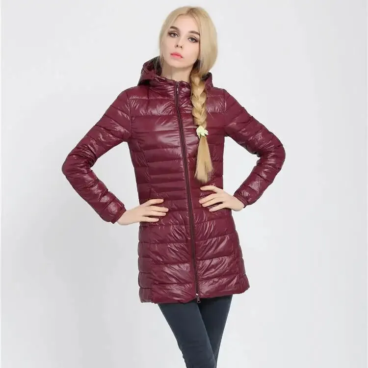 Women's Long Duck Down Parka Jackets Outwear Ultralight Hooded Thin Coat