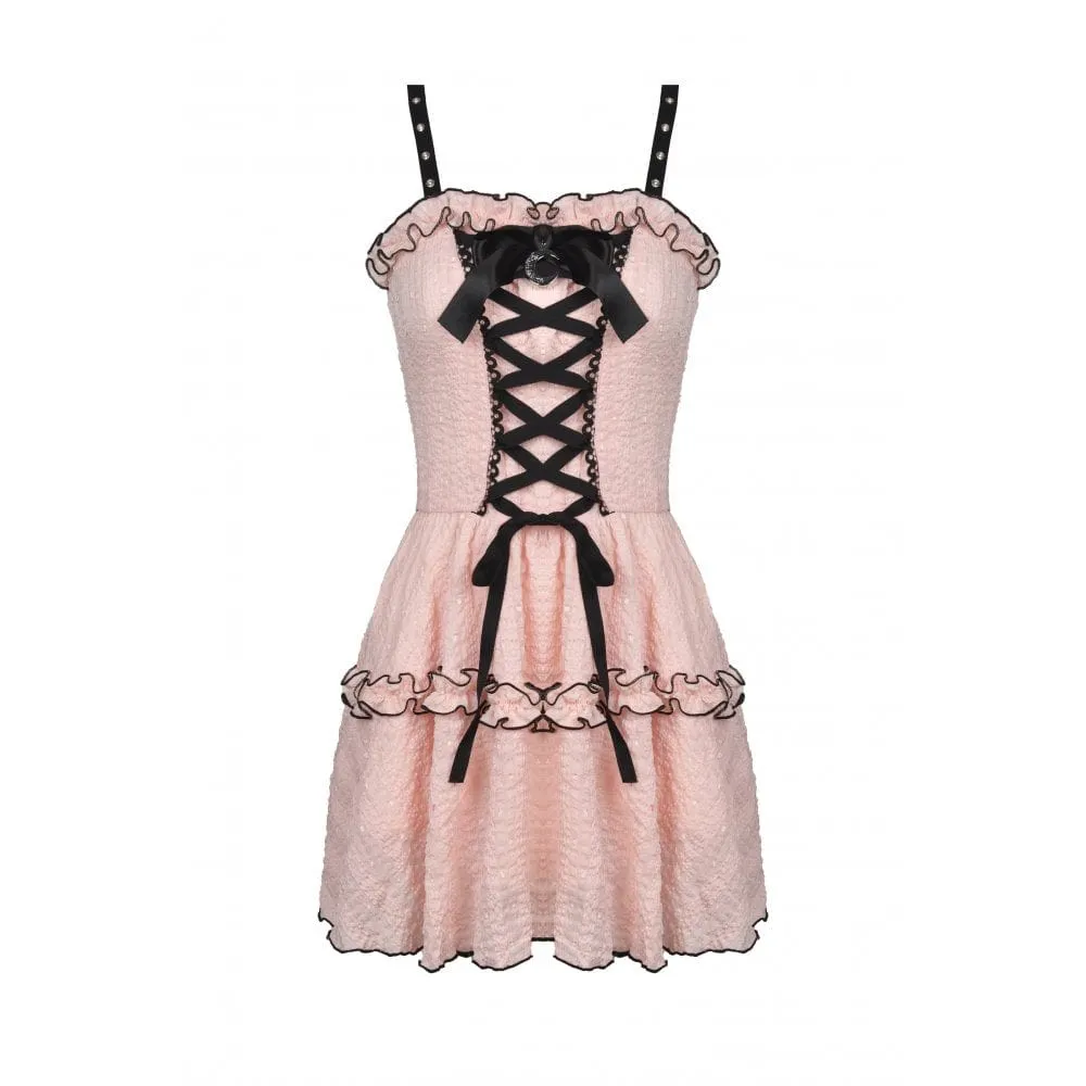 Women's Pastel Gothic Bowknot Pink Multilayer Slip Dress