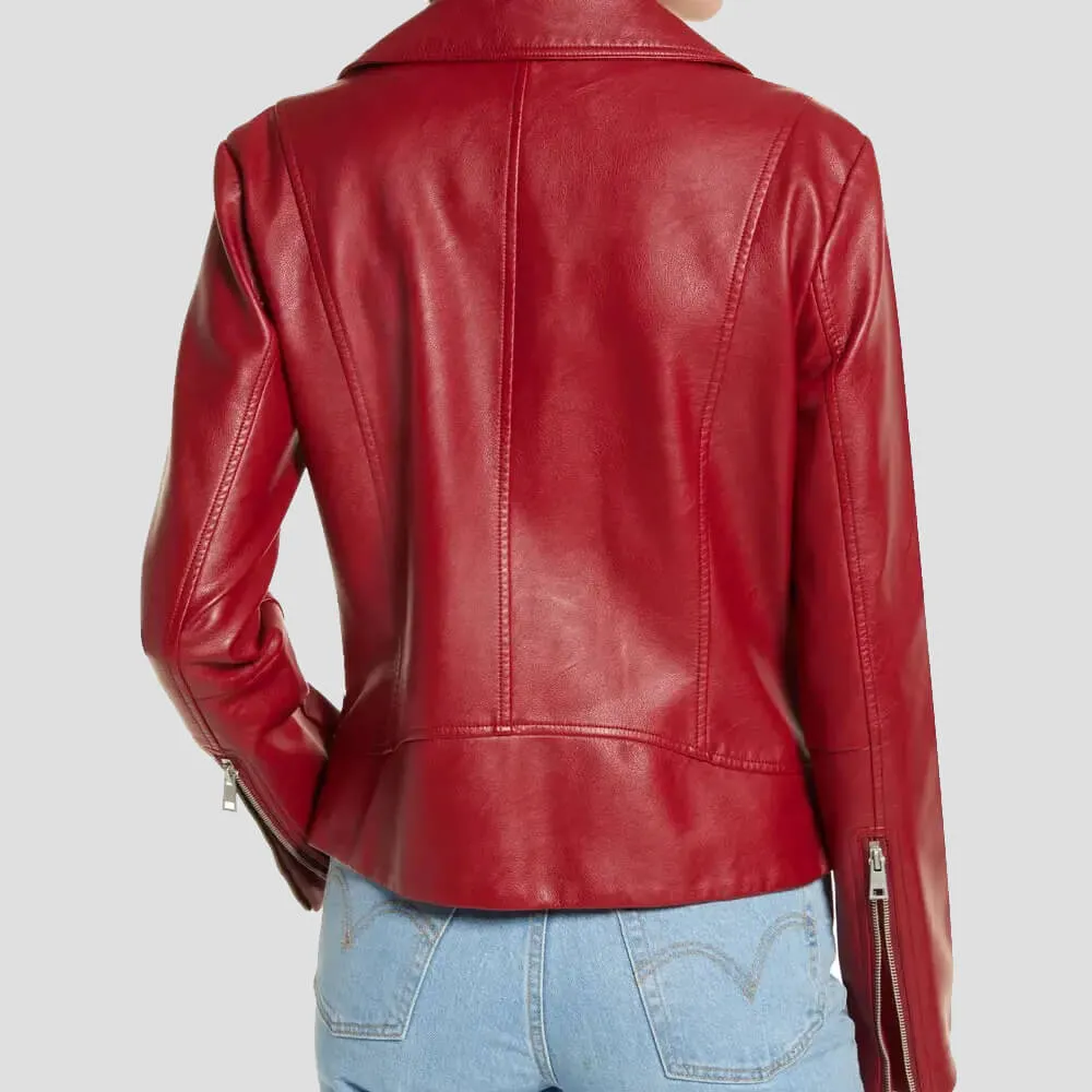 Women's Red Leather Moto Jacket