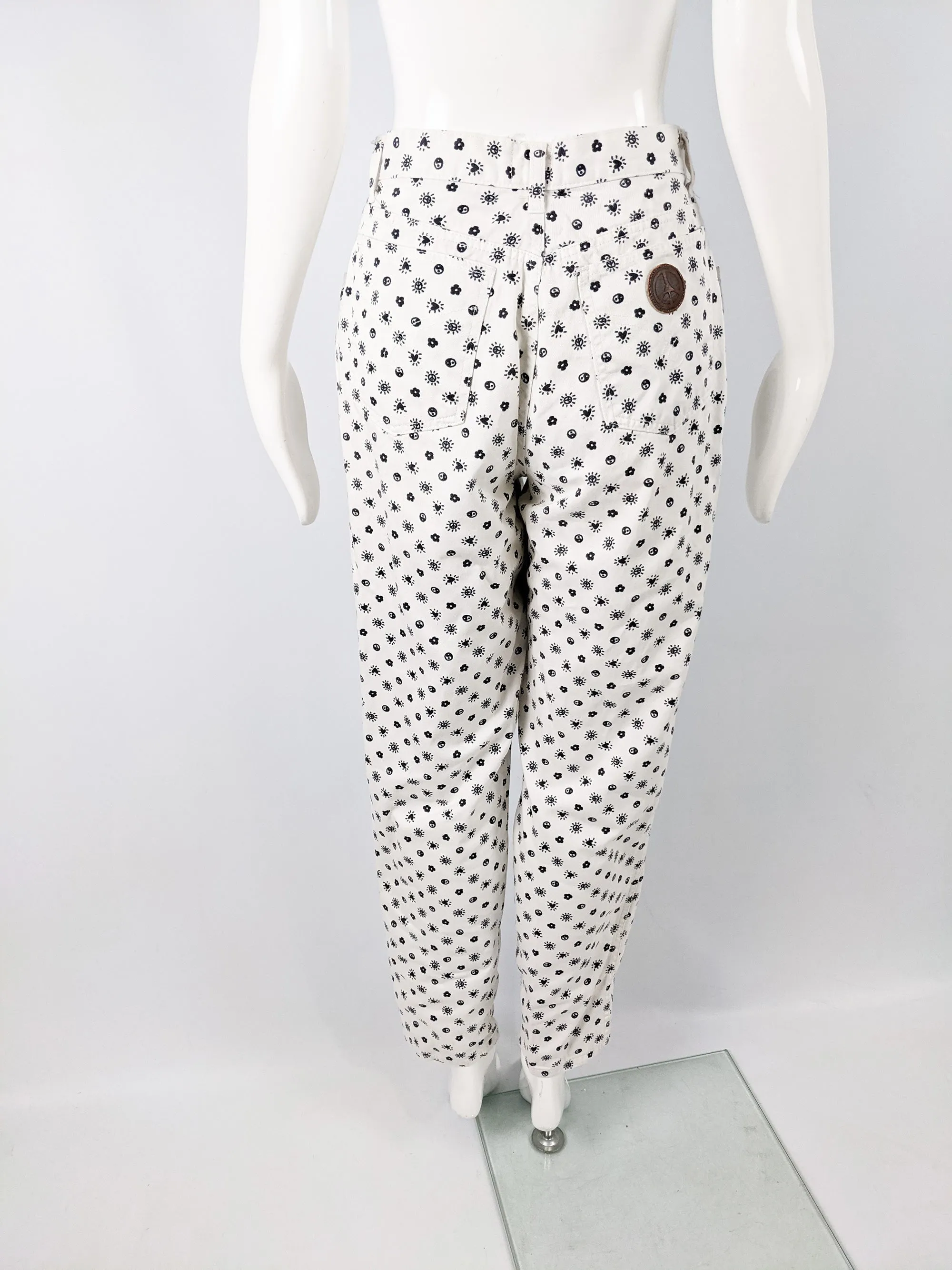 Womens Vintage Yin Yang Print White Mom Jeans, 1990s