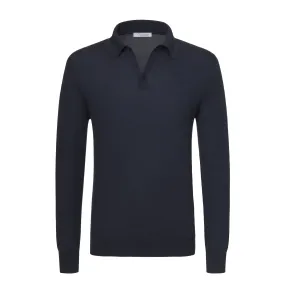 Wool Sweater Polo Shirt in Dark Blue Suit