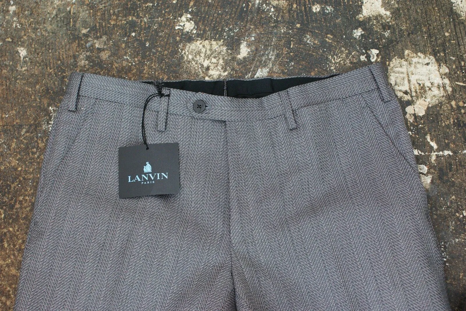 Wool Trousers In Grey Jacquard Herringbone