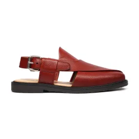 Yachi - Men's Oxblood Pebble Grain Leather Sandal