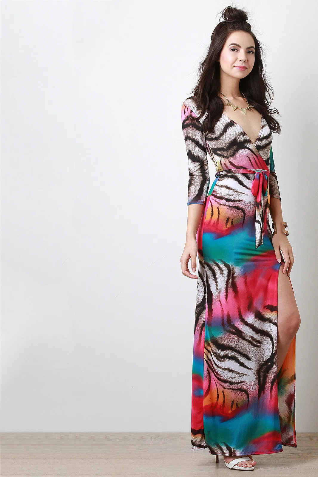 Zebra Abstract Print Wrap Dress