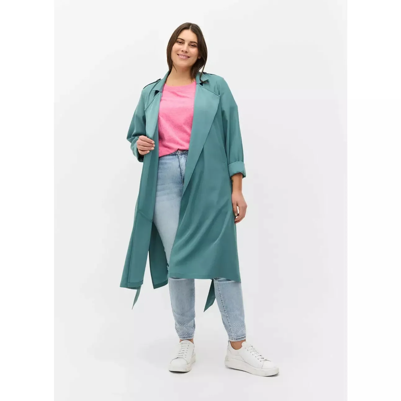 Zizzi Trench Coat in Sage Green