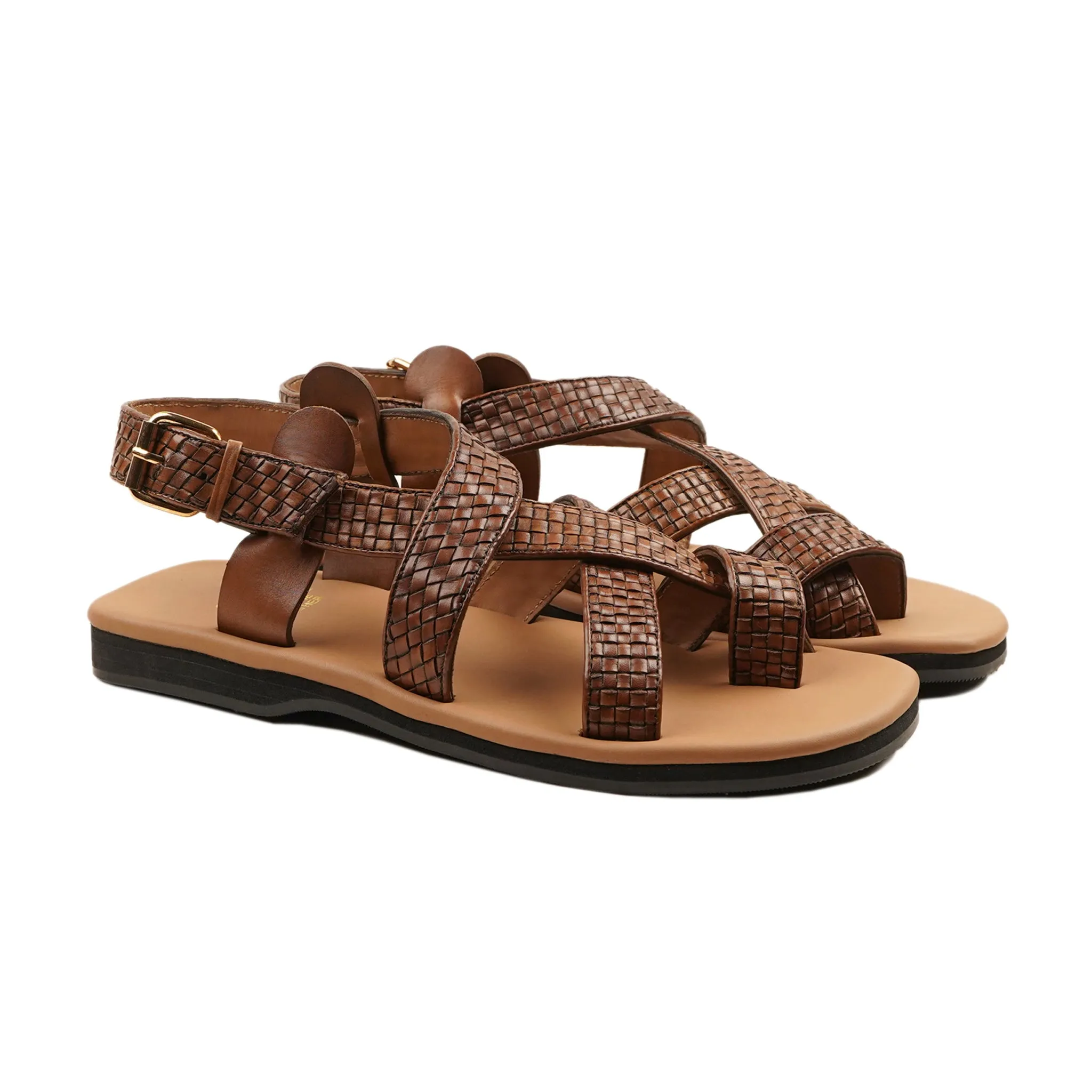 Zuzemberk - Men's Brown Hand Woven Calf Leather Sandal